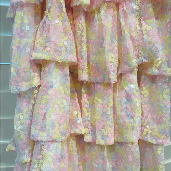 MABLE MARIAM MINI DRESS sequins ruffles sparkly size Small pink yellow pastel - Picture 7 of 15